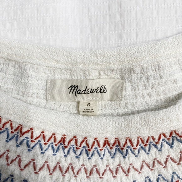 MADEWELL OFF WHITE  SUPERLIGHT JACQUARD EMBROIDERED SMOCKED LONG SLEEVE BLOUSE - Picture 6 of 10